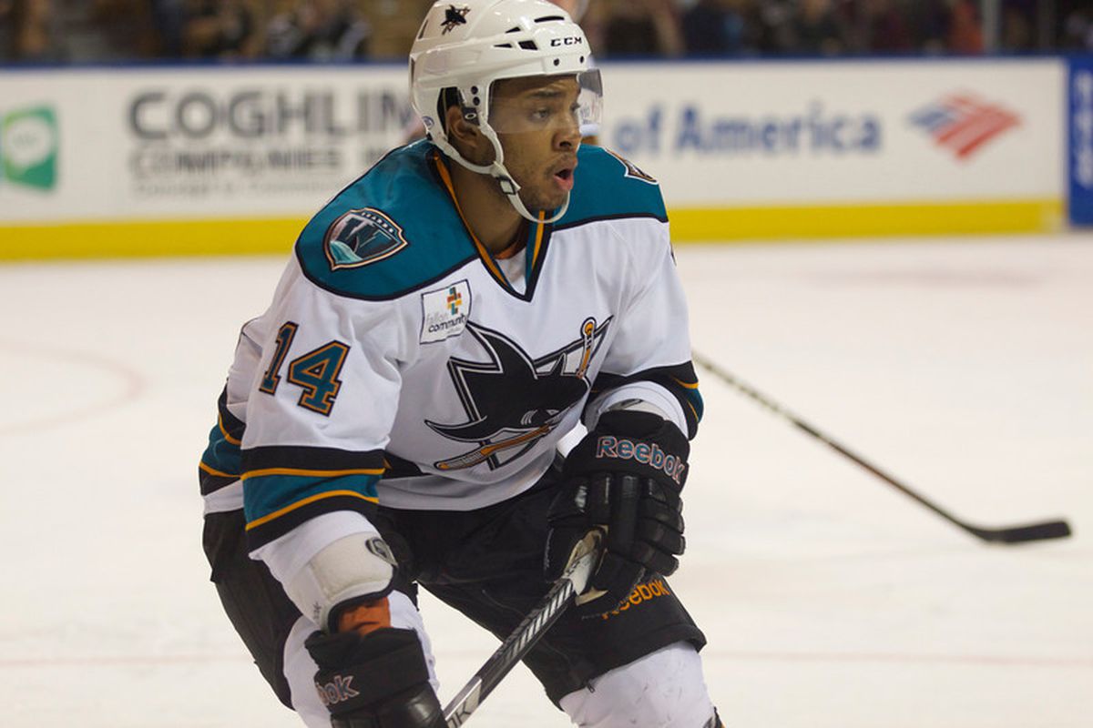 Worcester Sharks defenseman Sena Acoaltse had a two point night with a goal and an assist, and was one of the few bright spots Saturday night for the Sharks in their 6-2 loss to the Whale. 