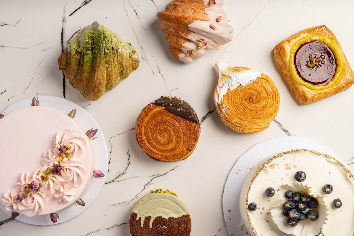 Cakes, croissants, spirals, and Danish at Delight Pastry in Pasadena, California.