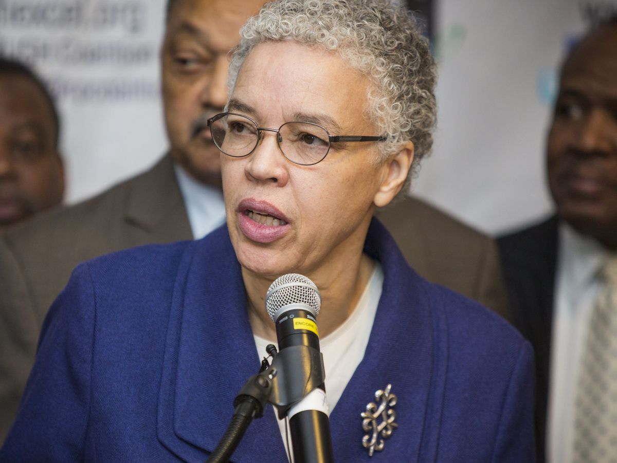 Cook County Board President Toni Preckwinkle was one of several candidates for mayor of Chicago who attended the Rainbow PUSH Coalition’s 29th Annual MLK Scholarship Breakfast on Monday. | James Foster/For the Sun-Times