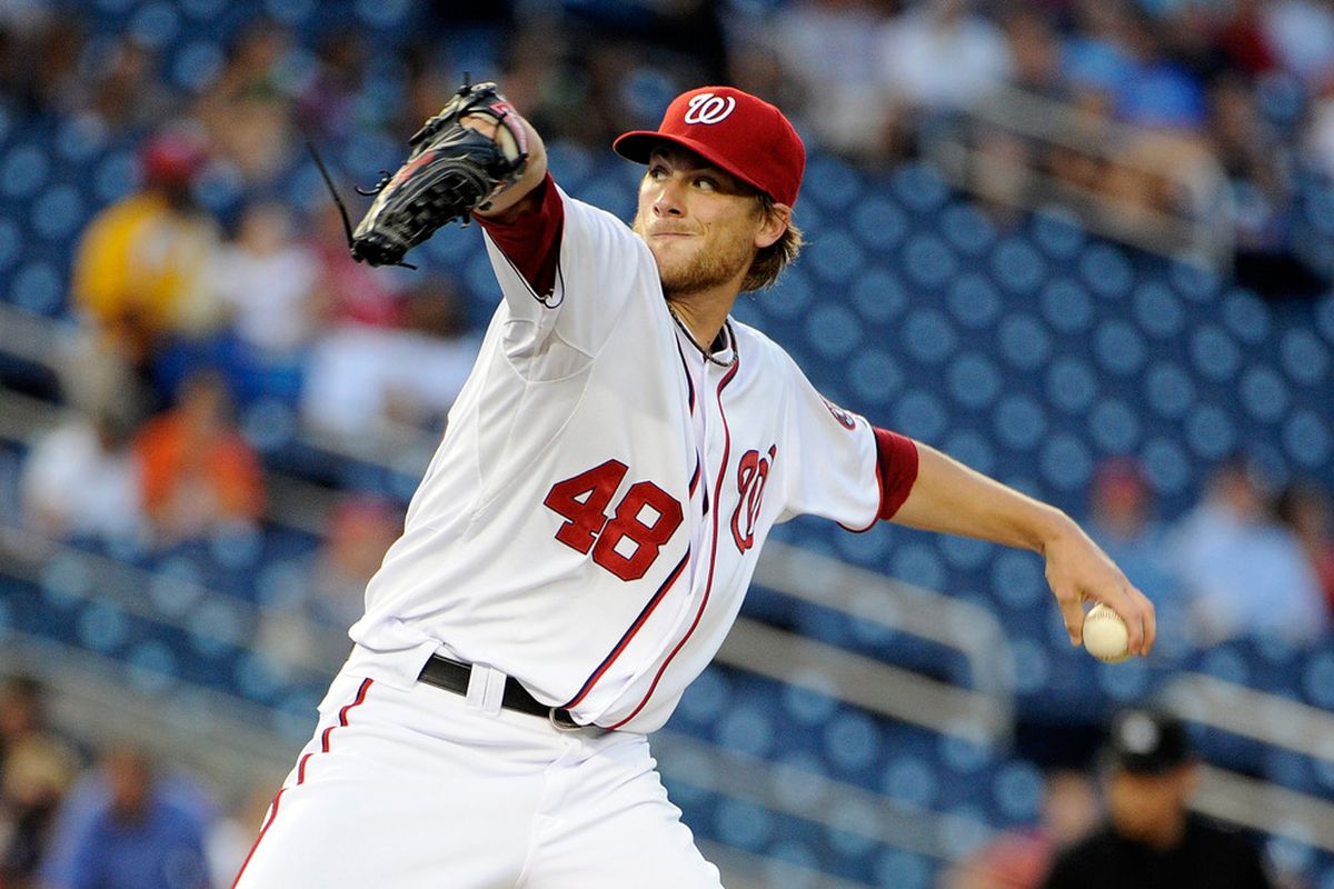 WASHINGTON, DC - AUGUST 17:  Ross Detwiler #48 of the Washington Nationals pitches against the Cincinnati Reds at Nationals Park on August 17, 2011 in Washington, DC.  (Photo by Greg Fiume/Getty Images)