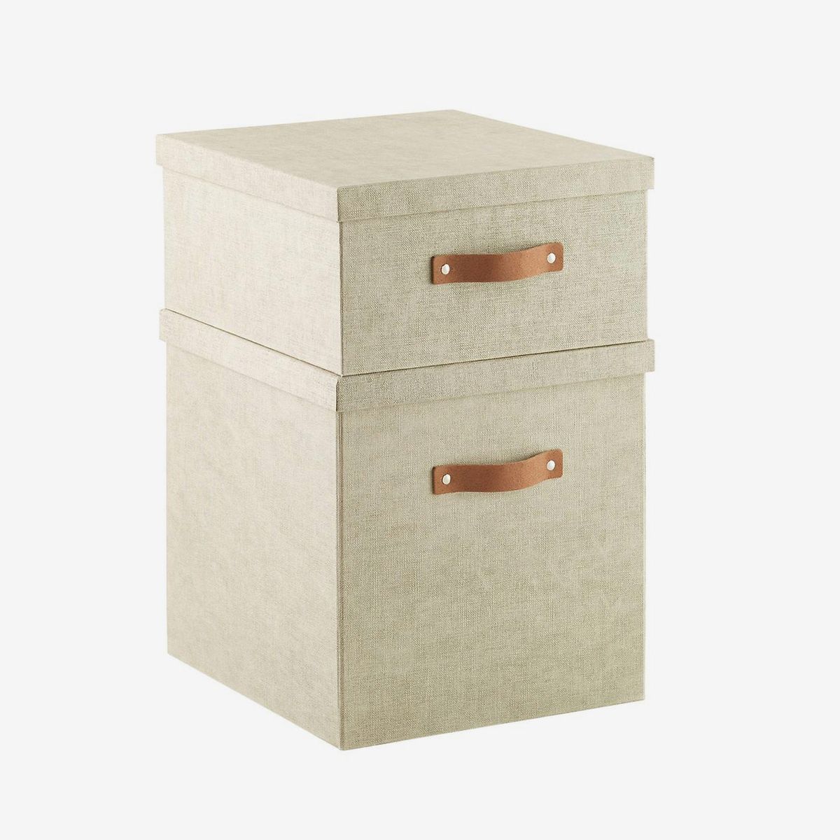 Two linen boxes stacked on top of each other.