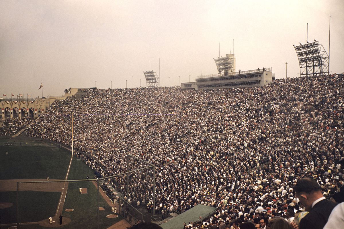 The Los Angeles Coliseum, configured for baseball in 1958
