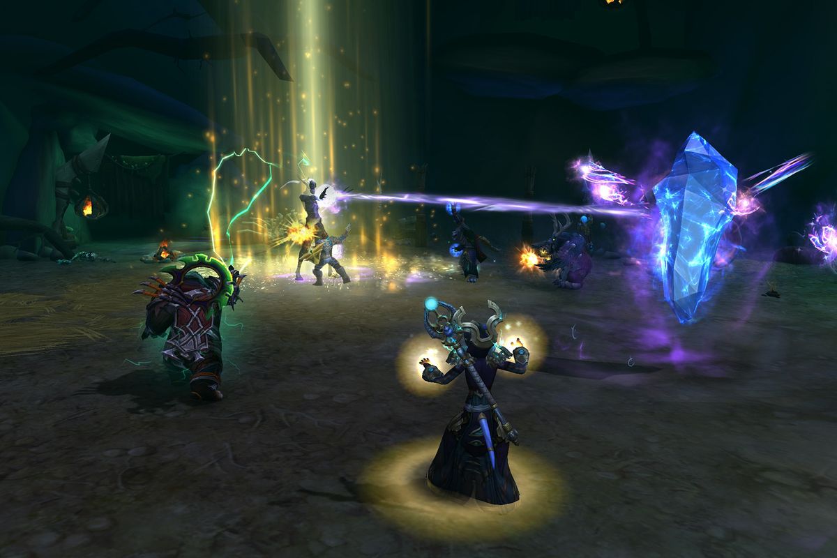 A World of Warcraft: Legion screenshot shows characters firing attacks at one another