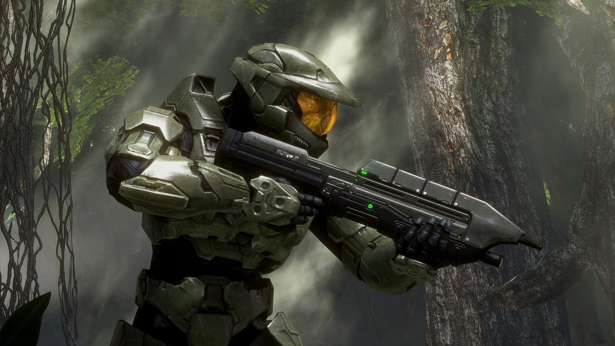 Master Chief in a forest from Halo 3 Anniversary Edition