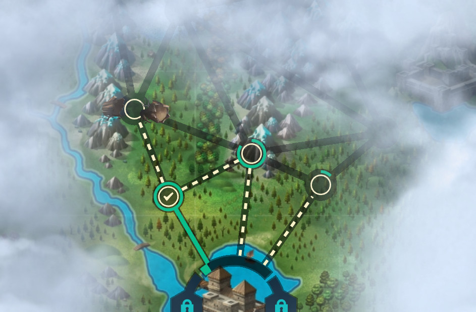 Branching paths on a map in fortnite, showing a destroyed log in the top corner