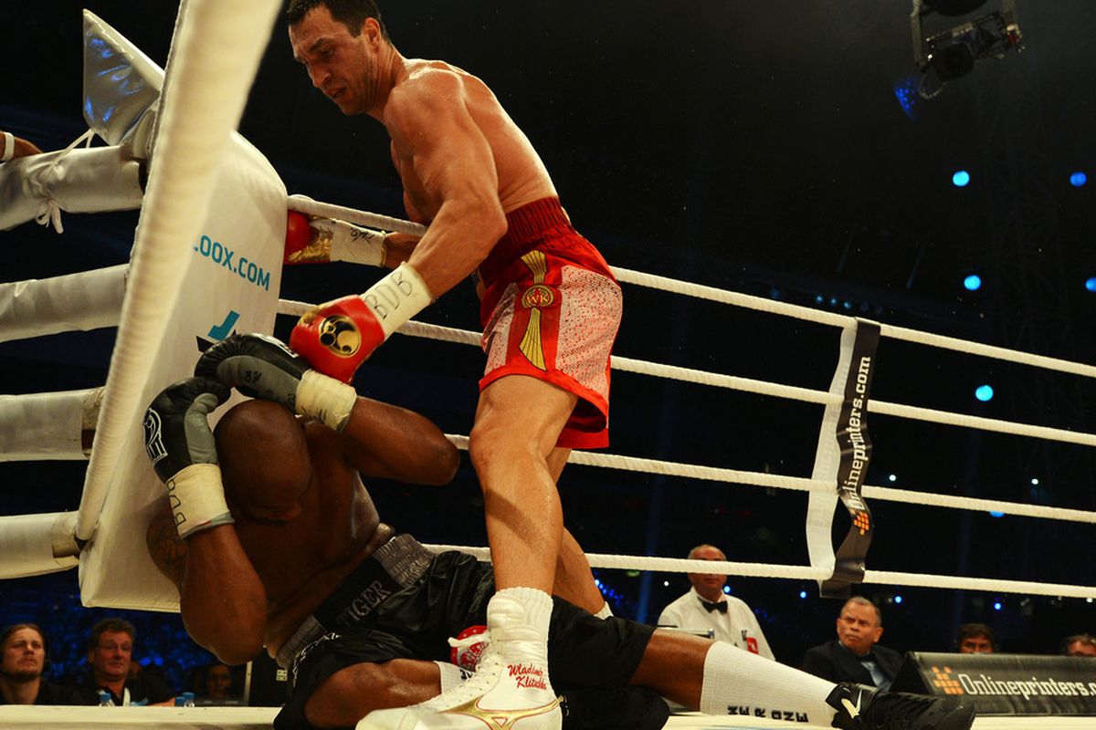 Wladimir Klitschko easily won again today in Switzerland, stopping Tony Thompson in the sixth round. (Photo by Lars Baron/Bongarts/Getty Images)