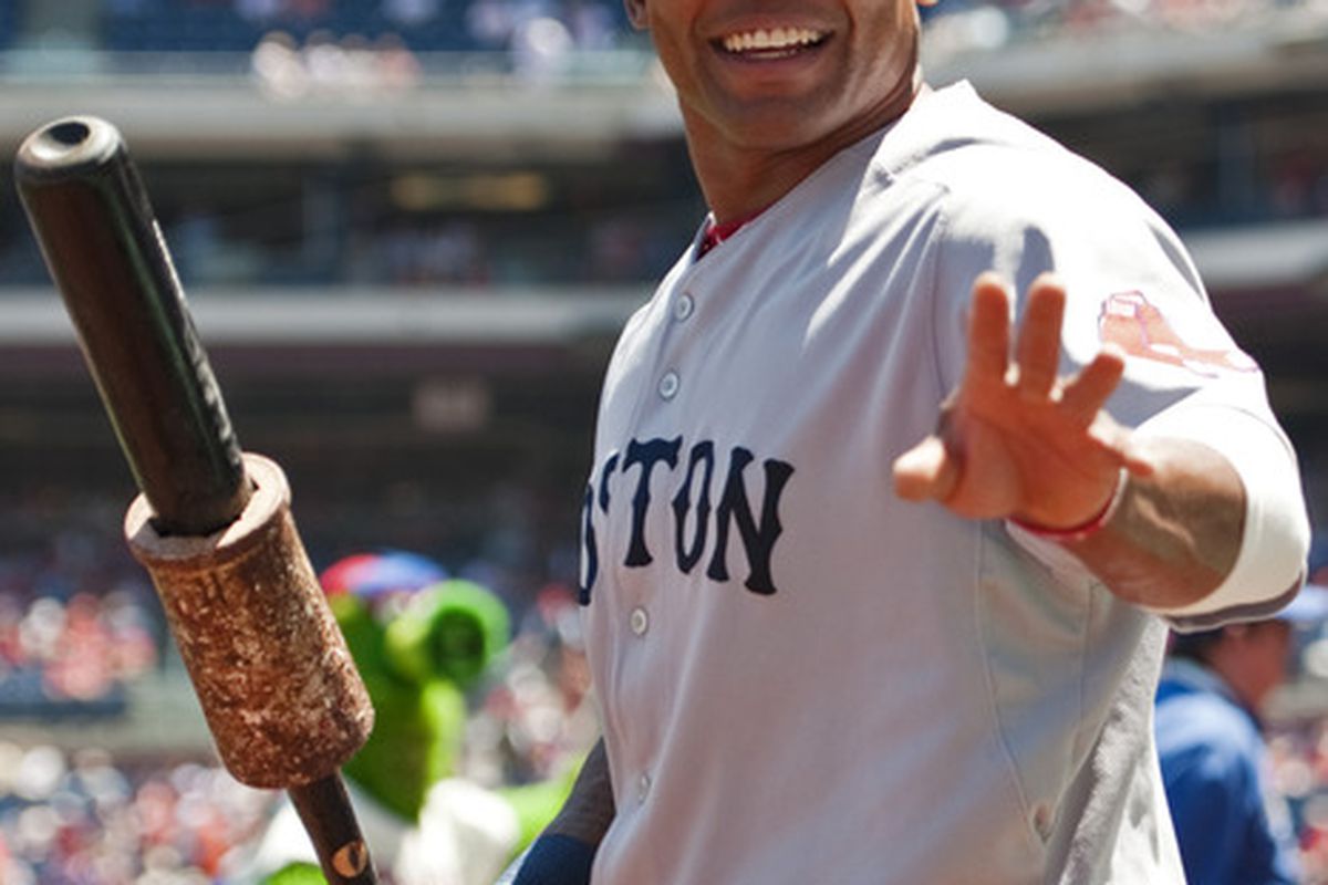 May 20, 2012; Philadelphia, PA, USA; Boston Red Sox center fielder Marlon Byrd (23) waves to fans prior to playing the Philadelphia Phillies at Citizens Bank Park. The Red Sox defeated the Phillies 5-1. Mandatory Credit: Howard Smith-US PRESSWIRE