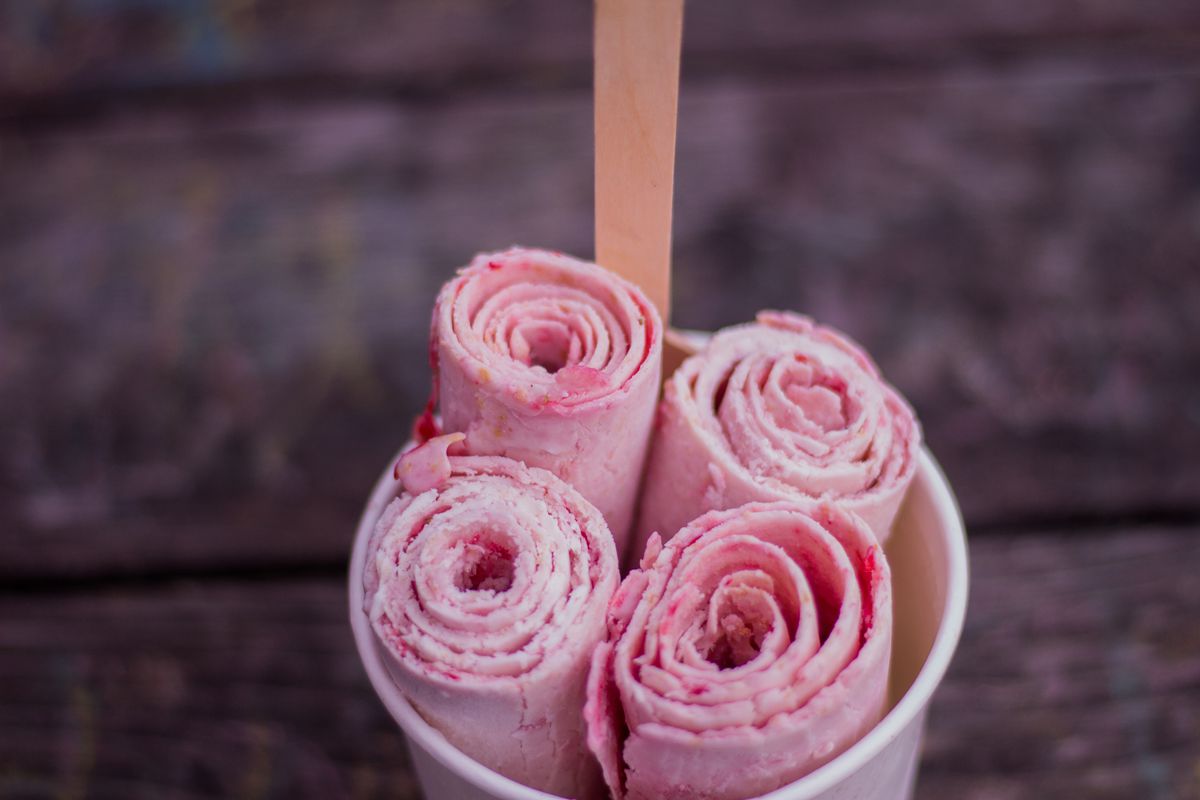 Strawberry Thai rolled ice cream