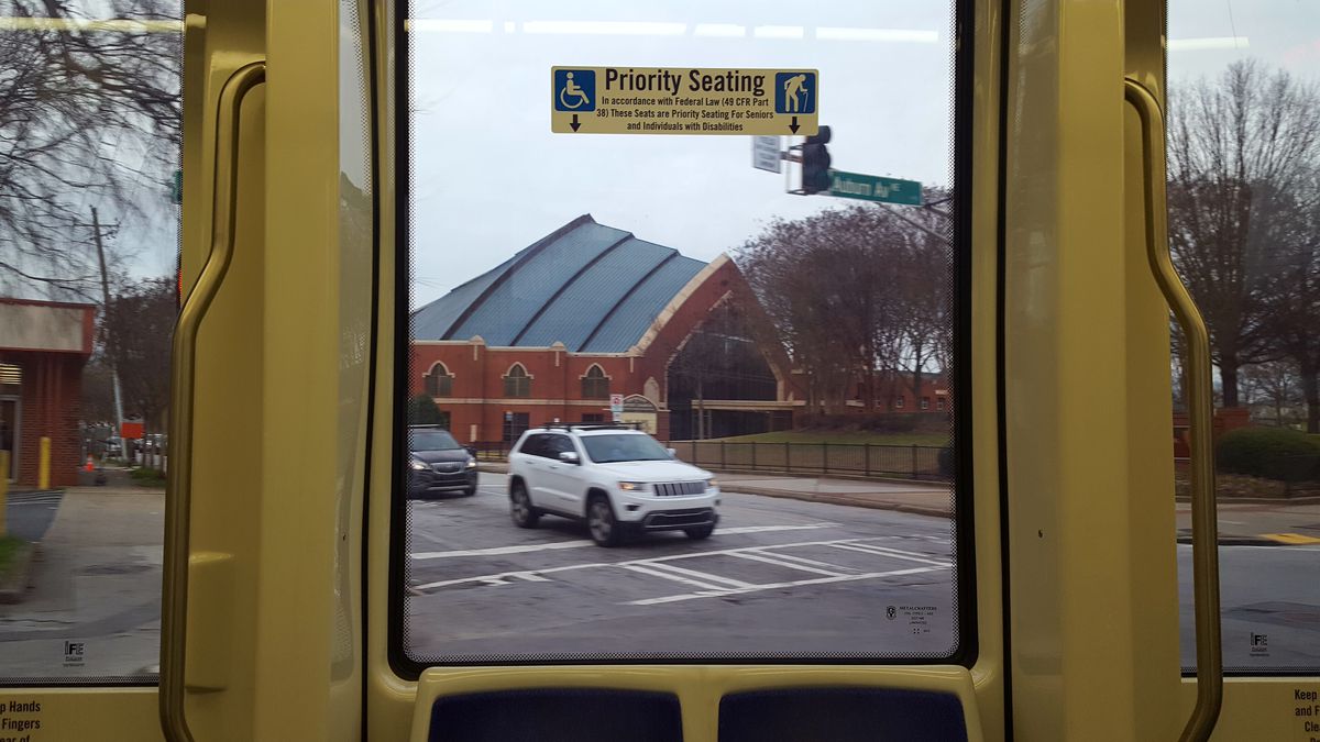 An impressive church on Auburn Avenue, as seen from the streetcar.