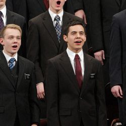 Elder David Archuleta sings with a missionary choir during the 182nd Annual General Conference for The Church of Jesus Christ of Latter-day Saints in Salt Lake City  Saturday, March 31, 2012. 