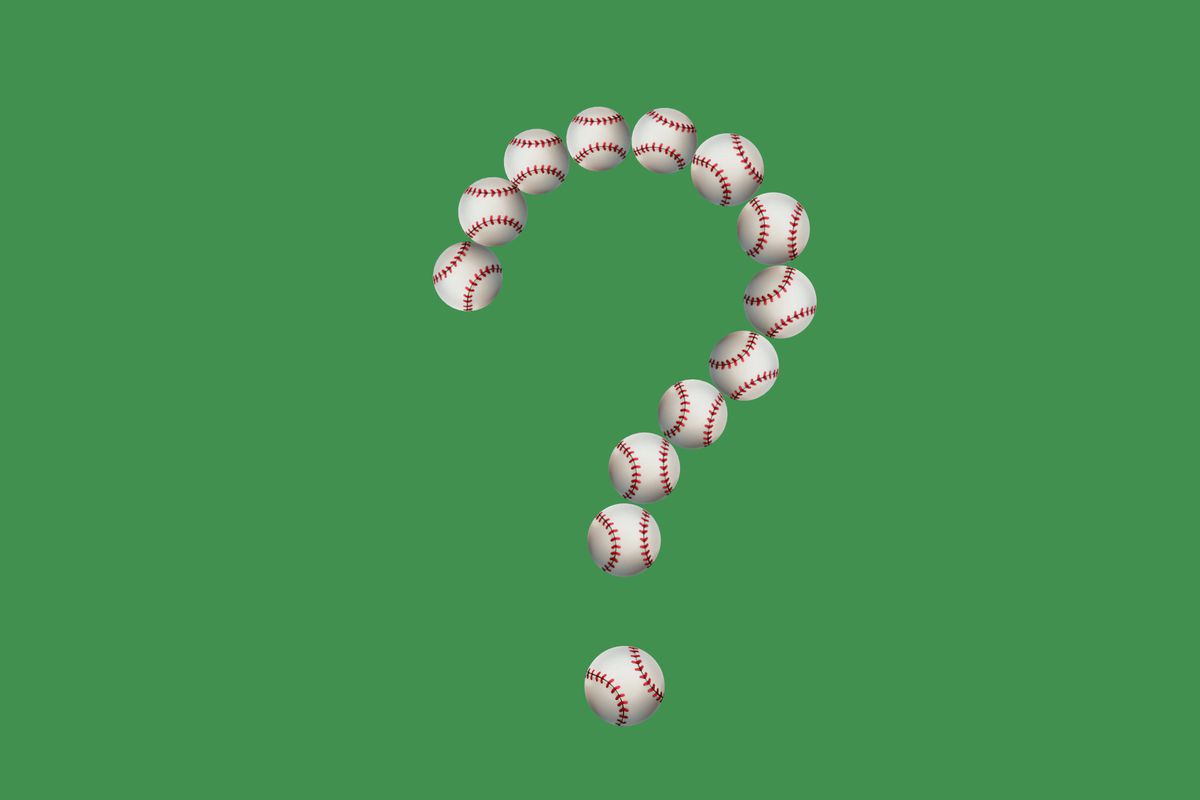 Baseball emojis arranged in the shape of a question mark.
