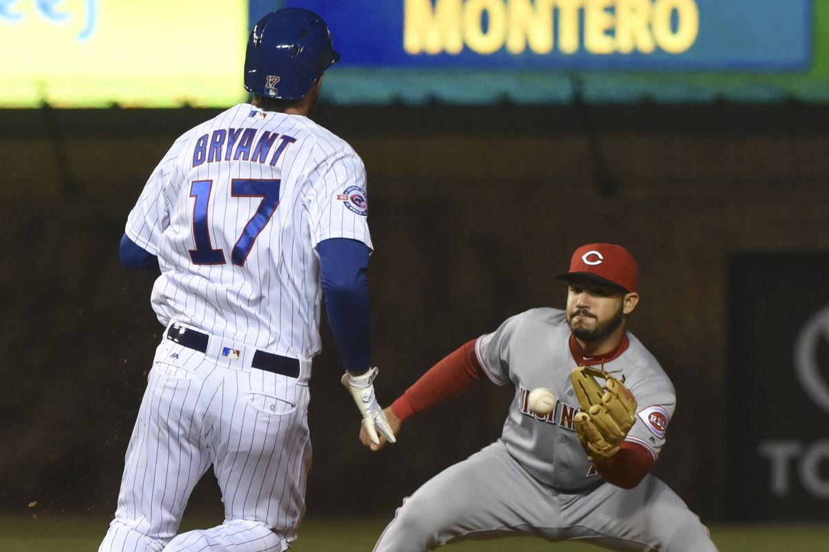 This is the Reds getting Kris Bryant out weeks ago.  It did not happen on Monday.