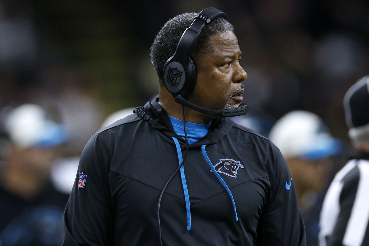 Head coach Steve Wilks of the Carolina Panthers looks on during the second half against the New Orleans Saints at Caesars Superdome on January 08, 2023 in New Orleans, Louisiana.