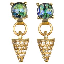 Gold earrings with peacock opal stud and pave diamond spike back, $32.