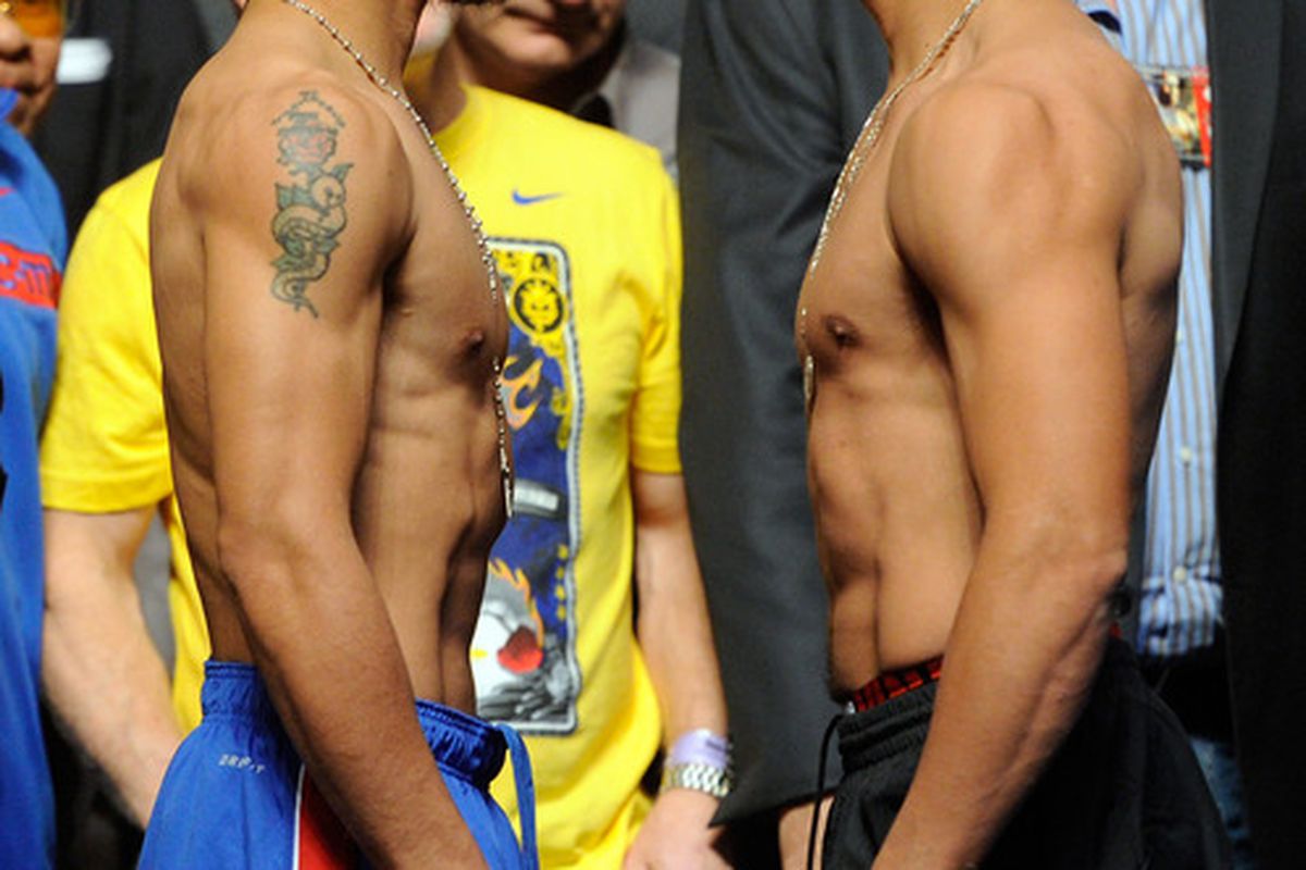 Manny Pacquiao and Juan Manuel Marquez lock horns again tonight in Las Vegas. (Photo by Ethan Miller/Getty Images)