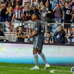 August 7, 2019 - Saint Paul, Minnesota, United States - Minnesota United forward Mason Toye (23) scores the game winning goal during the US Open Cup semifinal match against the Portland Timbers at Allianz Field.