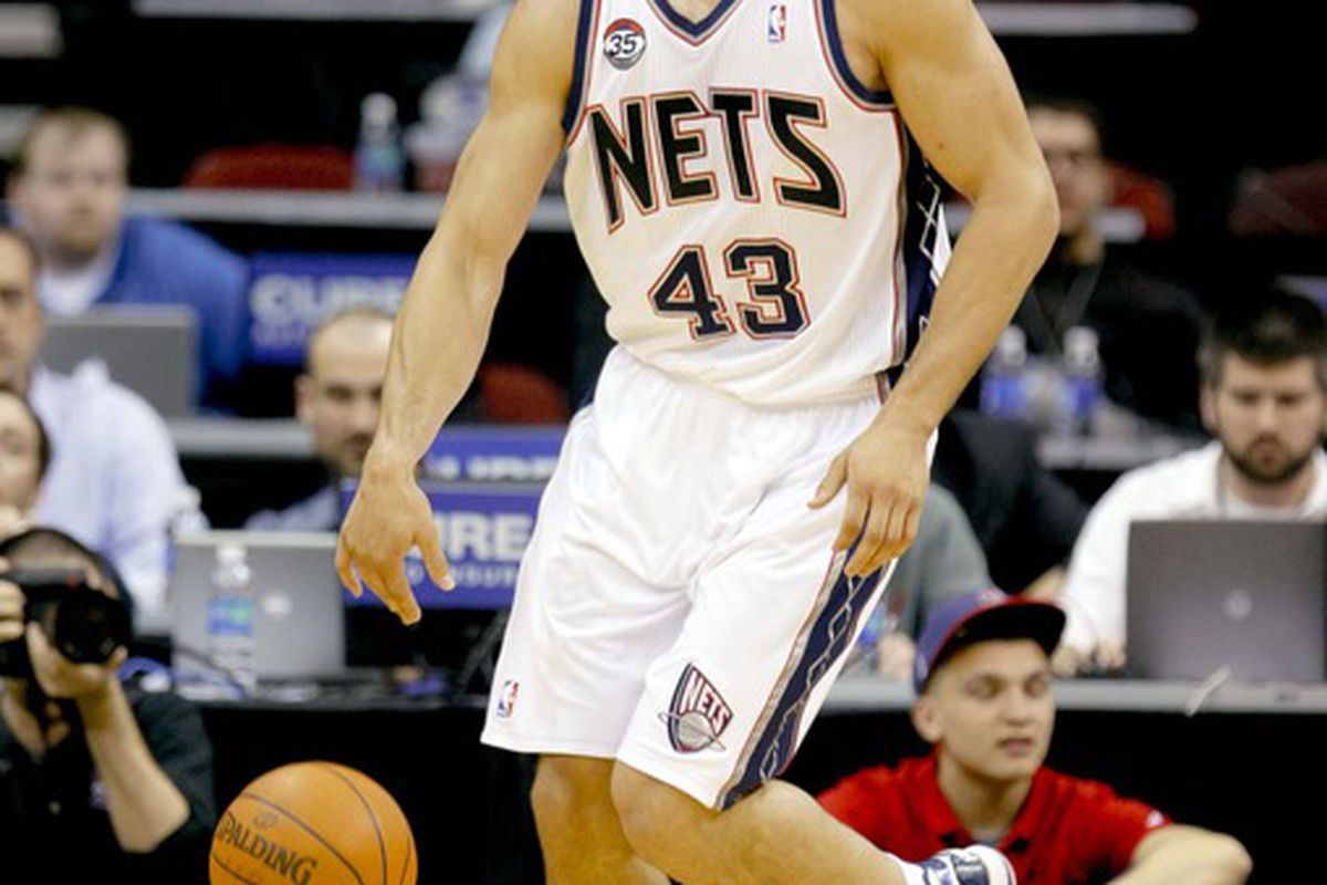 Mar 24, 2012; Newark, NJ, USA;  New Jersey Nets power forward Kris Humphries (43) during the first half against the Charlotte Bobcats at the Prudential Center. Mandatory Credit: Jim O'Connor-US PRESSWIRE