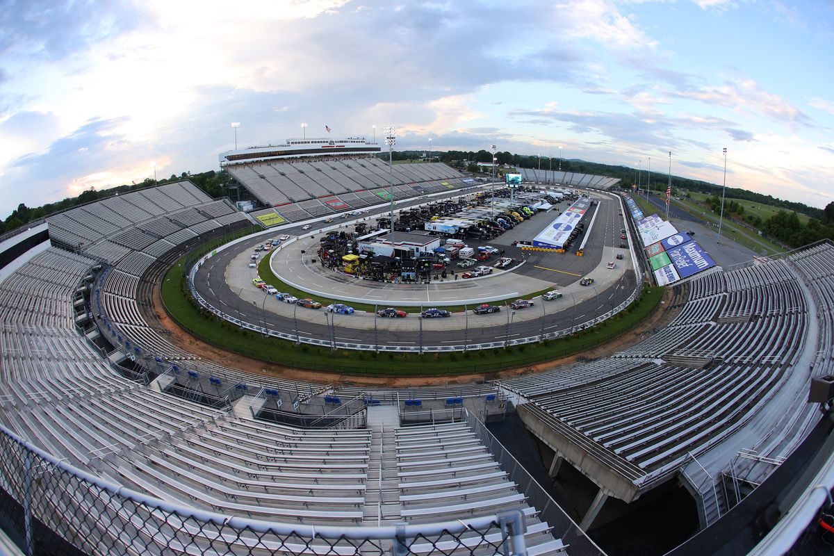 A general view of racing during the NASCAR Cup Series Blue-Emu Maximum Pain Relief 500 at Martinsville Speedway on June 10, 2020 in Martinsville, Virginia.
