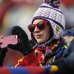 A Real fan takes a photo of the stadium as Real Salt Lake and Sporting KC play Saturday, Dec. 7, 2013 in MLS Cup action.