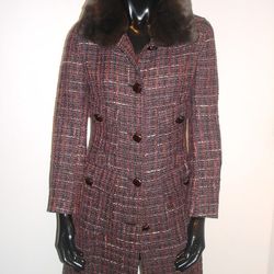 <b>Dolce & Gabbana</b> Multi-colored with Faux Fur Collar Plaid Coat, $375