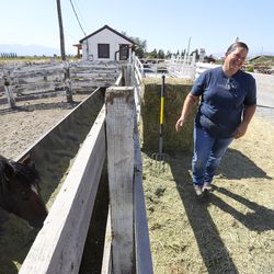 Heather Limon, owner of Cross E Ranch, laughs as she cares for some of her horses on her property in North Salt Lake on Friday, Aug. 30, 2019.