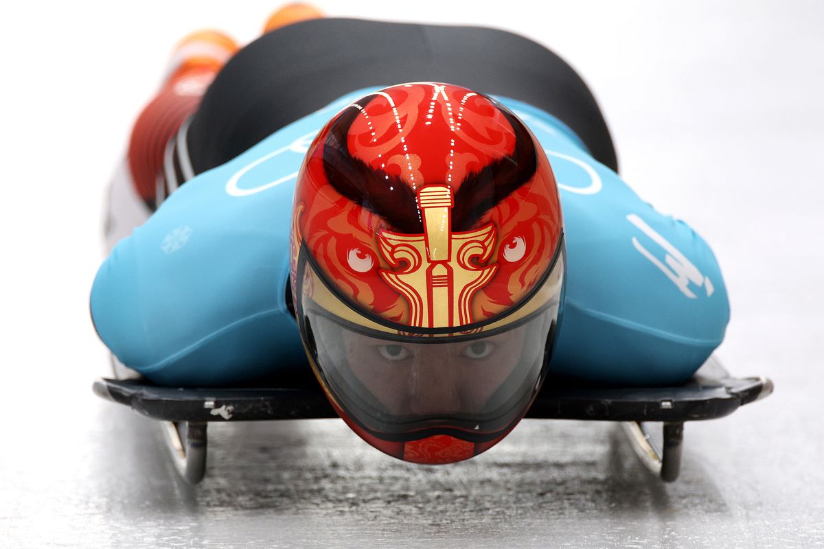 Yin Zheng of Team China slides during the Men’s Singles Skeleton Training Run on day four of the Beijing 2022 Winter Olympic Games at National Sliding Centre on February 08, 2022 in Yanqing, China.