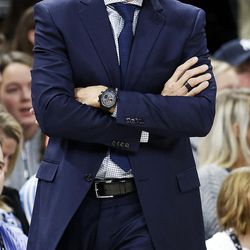 Utah Jazz head coach Quin Snyder watches during first half NBA action against the LA Clippers  in Salt Lake City on Saturday, Jan. 20, 2018.
