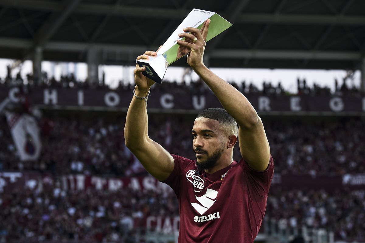 Gleison Bremer of Torino FC lifts the Serie A MVP (Most...