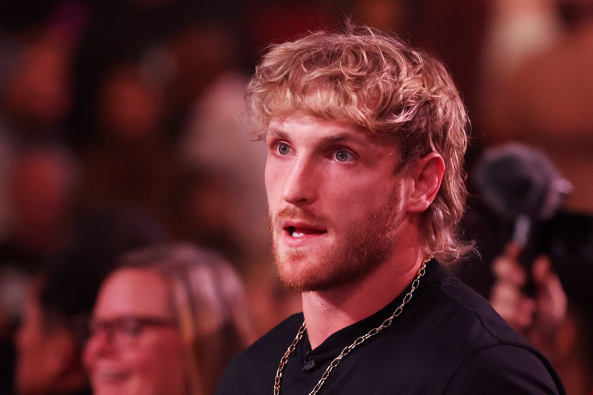 A headshot of Logan Paul in the audience of a match between his brother Jake Paul and Anderson Silva.