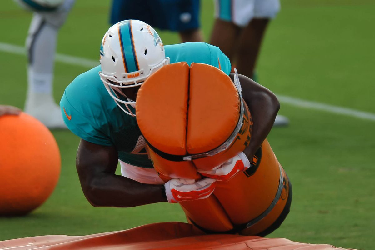 Miami Dolphins linebacker Jeff Luc (48) during training camp at Doctors Hospital Training Facility.