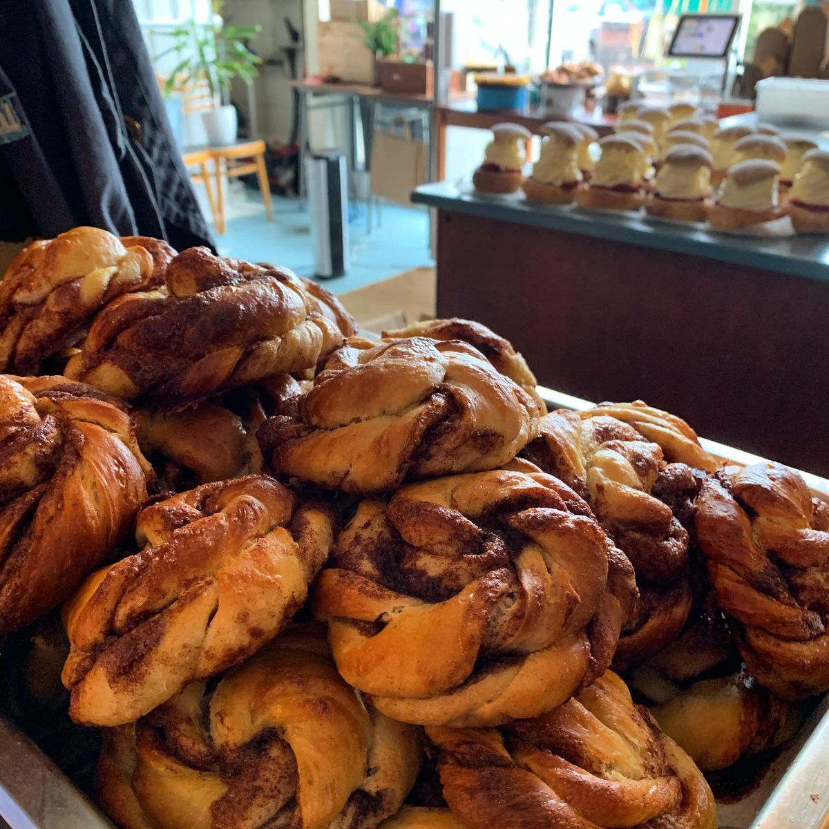 Kanelbullar (cinnamon buns) piled high at Tromsø in Forest Gate