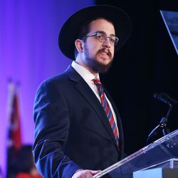 Rabbi Avremi Zippel prays during the opening session of the World Congress of Families IX at the Grand America in Salt Lake City on Tuesday, Oct. 27, 2015. 