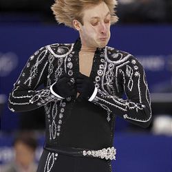 Evgeni Plushenko, from Russia, performs his short program in the men's figure skating competition at the 2010 Vancouver Olympic Winter Games in Vancouver.