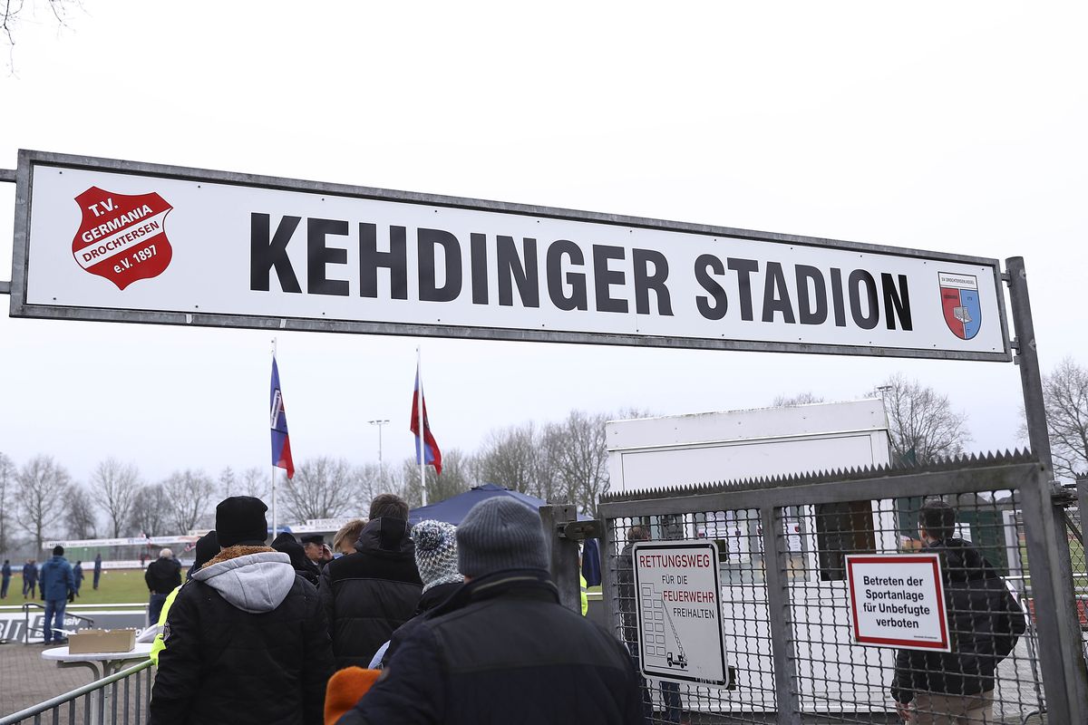 DROCHTERSEN, GERMANY - FEBRUARY 05: An exterior view of the stadium prior to the Regionalliga Nord match SV Drochtersen Assel and 1. FC Germania Egetorf Langreder at the Kehdinger Stadion on February 5, 2017 in Drochtersen, Germany.on February 5, 2017 in Drochtersen, Germany.