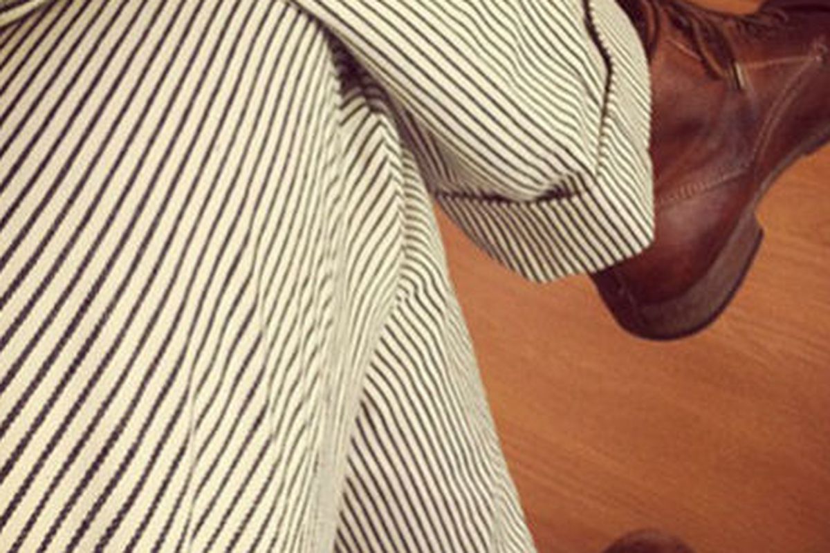 Max's Thom Browne trousers. Image via <a href="http://goop.com/newsletter/179/en_index.html">Goop</a>.