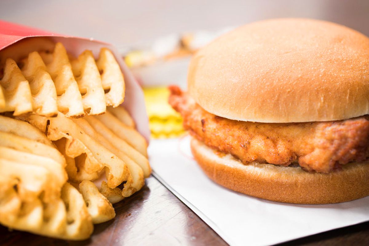 A chicken sandwich and fries from Chick-fil-A
