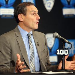 Pac-12 Commissioner Larry Scott announces that the league's men's basketball tournament will move to the new T-Mobile Arena in Las Vegas beginning next season during a press conference on Friday, March 11, 2016.