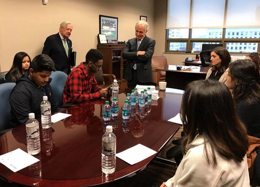Tennessee students meet with U.S. Sen. Bob Corker in Chattanooga on Feb. 27 to urge support for federal protections to undocumented immigrant students under DACA.
