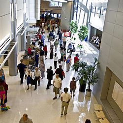 Visitors mill around Thursday during the open house for the new $200 million Patient Care Pavilion at  University Hospital in Salt Lake City. 