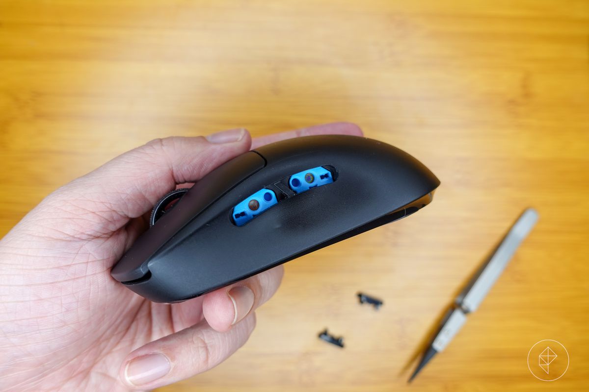 A Logitech G Pro Wireless with the side buttons removed