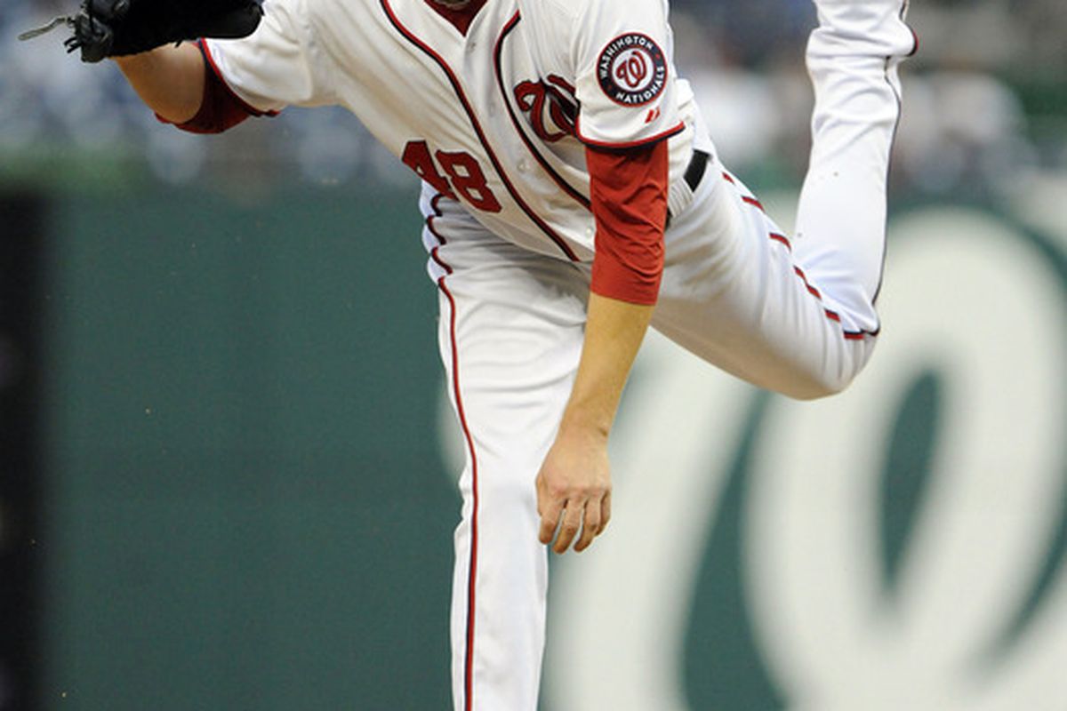 May 14, 2012; Washington, DC, USA; Washington Nationals starting pitcher Ross Detwiler (48) throws in the first inning against the San Diego Padres at Nationals Park. Mandatory Credit: Brad Mills-US PRESSWIRE