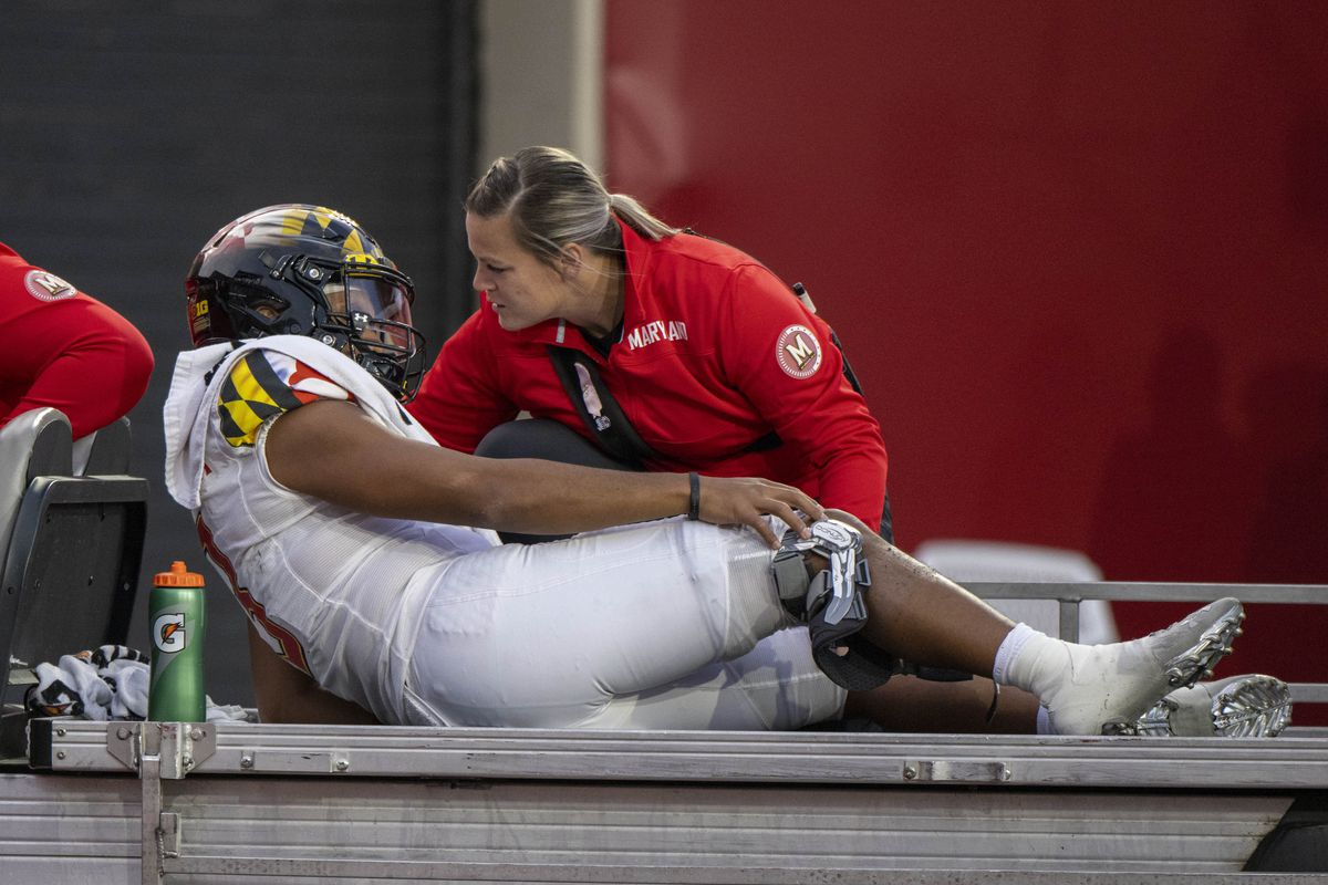 Maryland Terrapins quarterback Taulia Tagovailoa is carted off of the filed with a knee injury during the second half against the Indiana Hoosiers at Memorial Stadium.