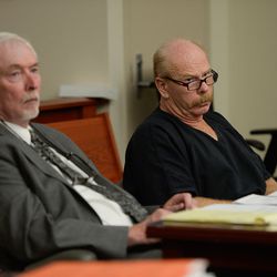 Daniel Jay Folsom, right, sits next to his attorney, Robert B Breeze, at the Matheson Courthouse on Friday, Aug. 26, 2016. Folsom, who was convicted in June of murder, a first-degree felony, for fatally beating his girlfriend, 45-year-old Alicia Anne Sherman, on the night of Dec. 15, 2011, was sentenced to 15 years to life.