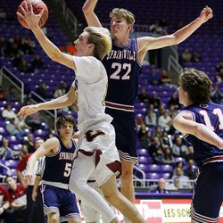 Viewmont faces Springville in the 5A boys high school state basketball tournament in Ogden on Monday, Feb. 26, 2018.