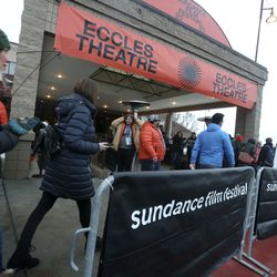 Sundance Film Festival attendees mill around the Eccles Theatre in Park City on Thursday, Jan. 23, 2020.