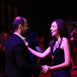 A couple dances together at a DF Dance social.
