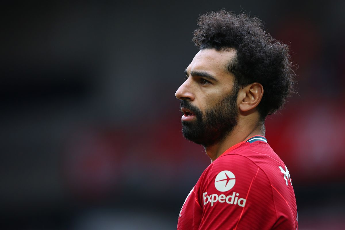 Mohamed Salah of Liverpool looks on during the Premier League match between Liverpool and Crystal Palace at Anfield on May 23, 2021 in Liverpool, England.