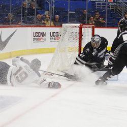 The Providence Friars take on the UConn Huskies in a men’s college hockey game at the XL Center in Hartford, CT on February 26, 2019.