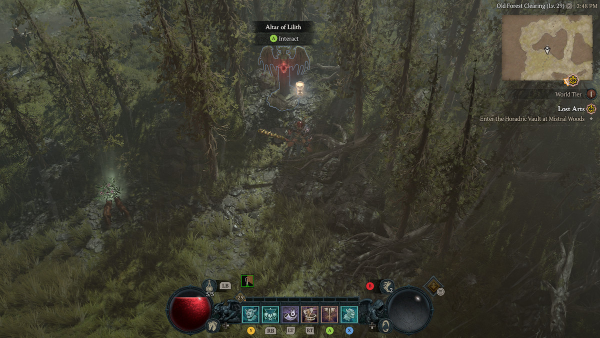 A Barbarian approaches the 31st Altar of Lilith in Scosglen in Diablo 4