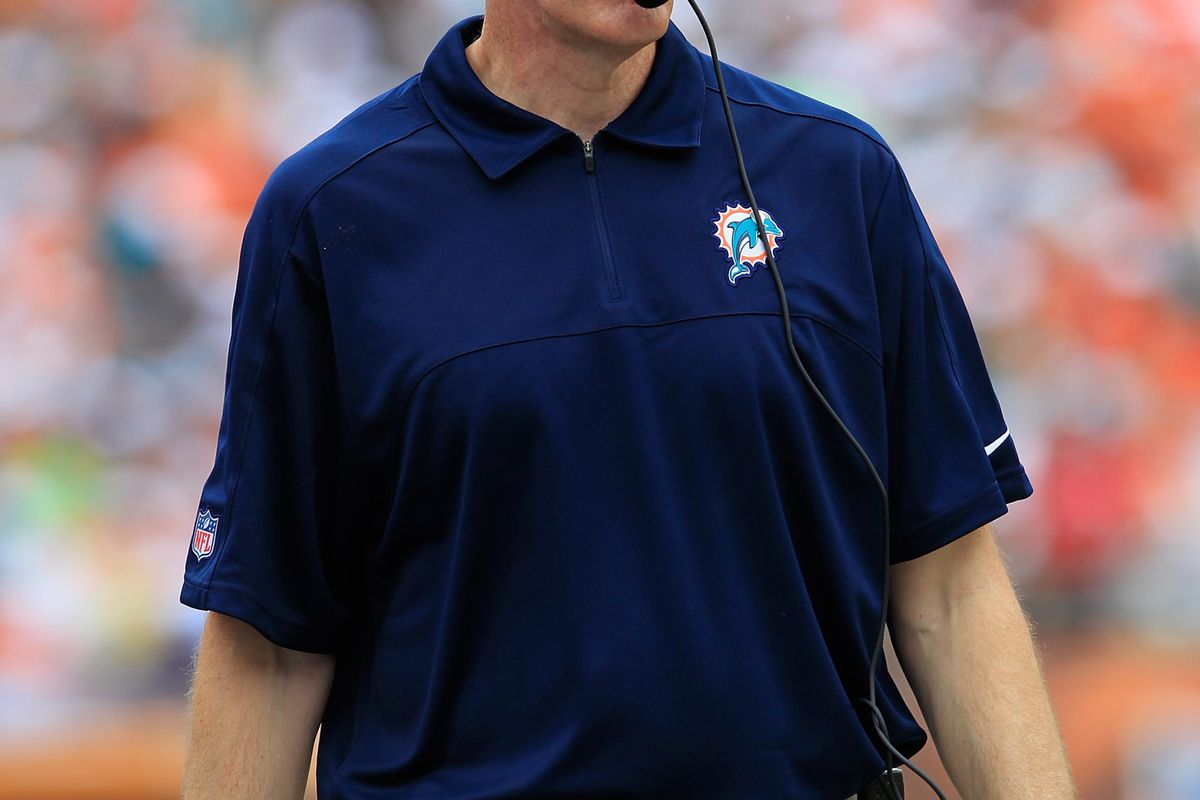 MIAMI GARDENS, FL - SEPTEMBER 16: Head coach Joe Philbin of the Miami Dolphins looks on during the game against the Oakland Raiders at Sun Life Stadium on September 16, 2012 in Miami Gardens, Florida.  (Photo by Chris Trotman/Getty Images)